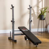 HOMCOM Foldable Adjustable Weight Bench with Barbell Rack & Dip Station – Home Gym Bench Press Station
