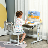 HOMCOM Kids Study Desk and Chair Set with USB Lamp, Drawer and Adjustable Height, Tilting Top – Grey