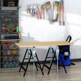 HOMCOM Set of 2 Telescopic Builders Trestles – Height Adjustable Folding Steel Work Benches, Black