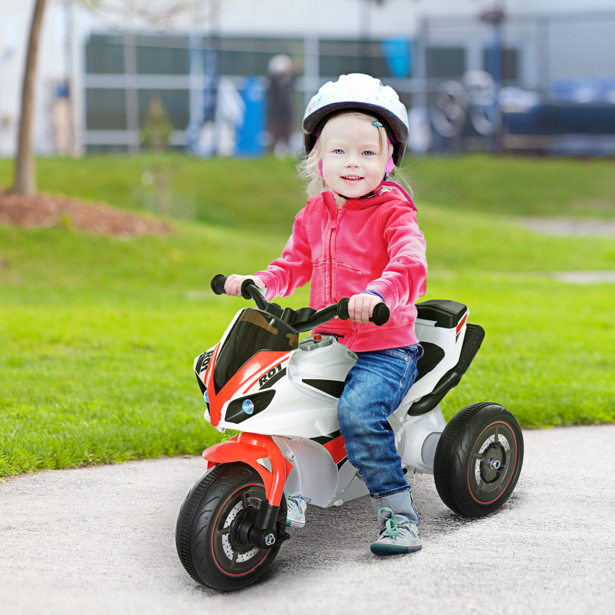 HOMCOM Kids Ride-On Police Bike with 3 Wheels, Music & Lights – Toddler Foot-to-Floor Trike, 18-36 Months
