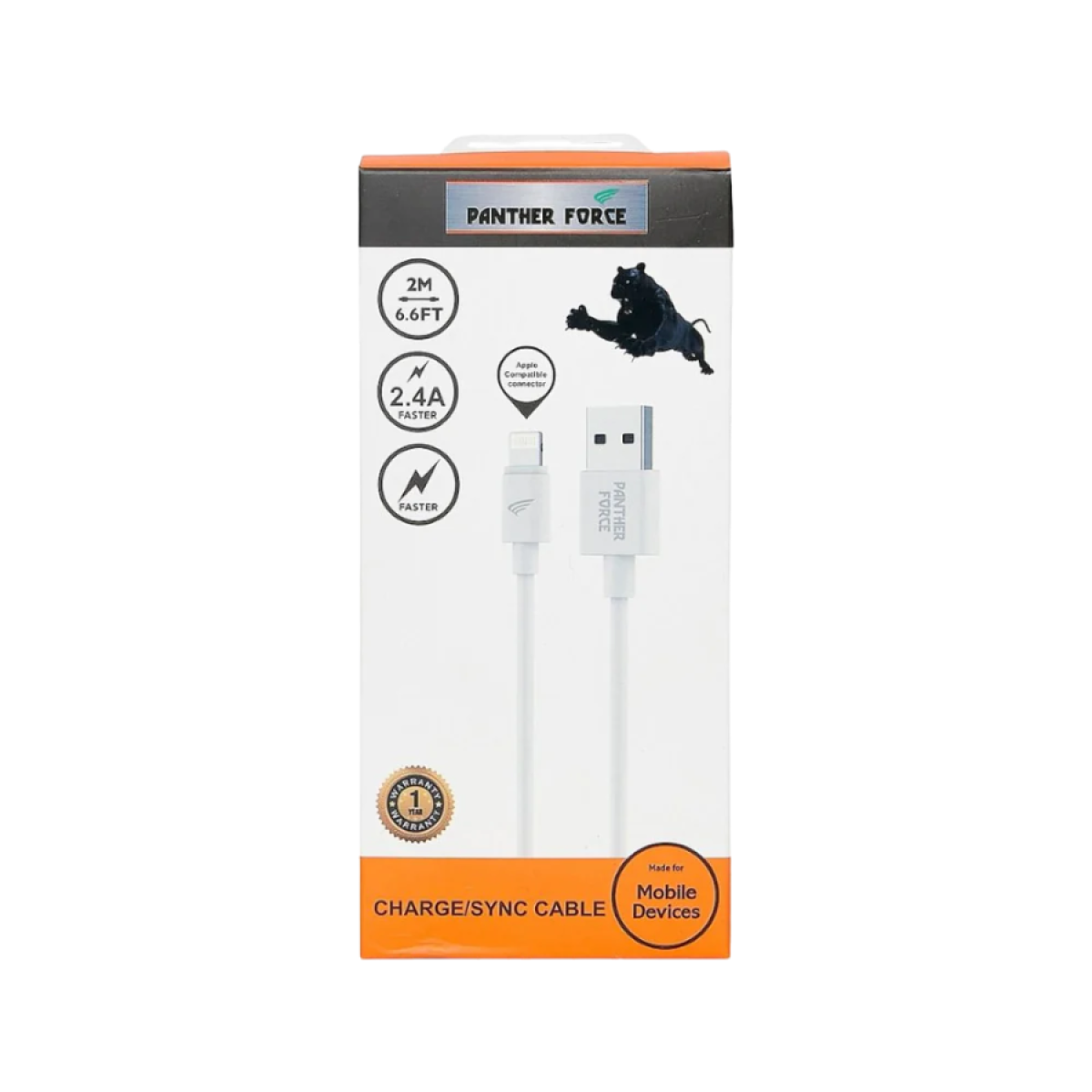 Panther Force 2M USB to Lightning Cable for iPhone – Fast Charging & High-Speed Data Transfer