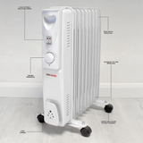 StayWarm 2000W 9 Fin Oil Filled Radiator with Variable Thermostat & Castor Wheels – Grey