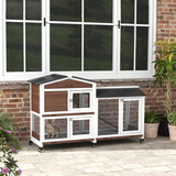 PawHut Wooden Rabbit Hutch with Wheels, Run & Ramp – Outdoor Guinea Pig Cage for 1–3 Rabbits, Brown