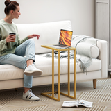 HOMCOM C-Shaped Side Table with Tempered Glass Top – Space-Saving Sofa End Table, Gold