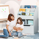 HOMCOM Kids Bookshelf with Toy Storage Drawer on Wheels – Three-Tier Bedroom Organiser, Grey