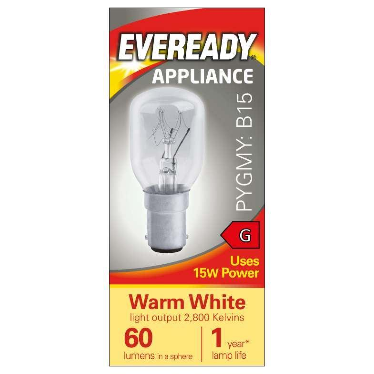 Eveready S1055 B15 SBC Pygmy Bulbs 15W, 60lm Warm White – Non-Dimmable, Pack of 10