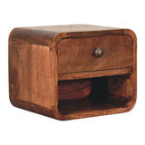 Artisan Furniture Solid Mango Wood Mini Wall Mounted Bedside Table, 1 Drawer and Open Slot, Honey Caramel