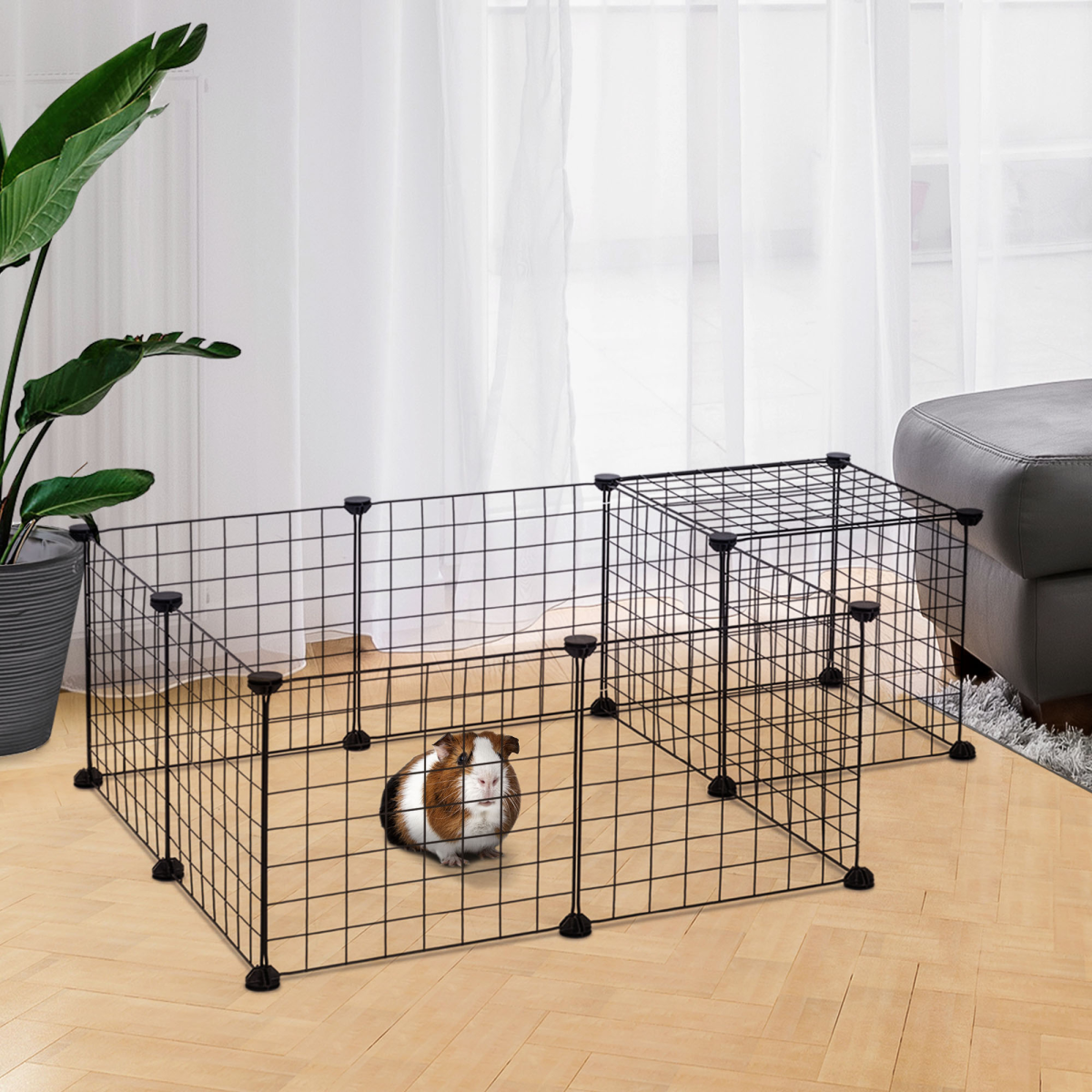 Pawhut 12-Panel Metal Wire Pet Playpen with Non-Slip Connectors – DIY Small Animal Fence, Black