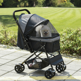 PawHut Foldable Pet Stroller with Reversible Handle, Canopy & 4 Wheels – Dog Travel Carriage, Black