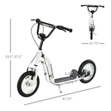 Kids Scooter with 12 Inch Inflatable Football-Design Wheels & Adjustable Handlebar – Steel Frame, Ages 5+, White