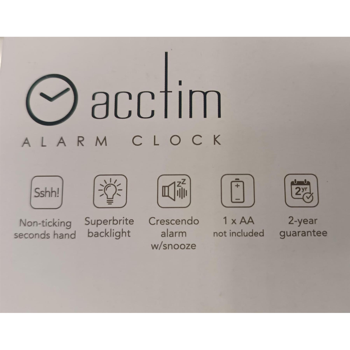 Acctim Eden Non-Ticking Sweep Alarm Clock with Crescendo Alarm, Superbright Backlight – Analogue, Black