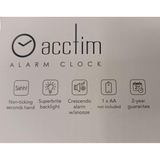 Acctim Eden Non-Ticking Sweep Alarm Clock with Crescendo Alarm, Superbright Backlight – Analogue, Black