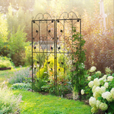 Outsunny Set of 2 Metal Garden Trellises for Climbing Plants – Leaf Design, Powder Coated Steel, Black
