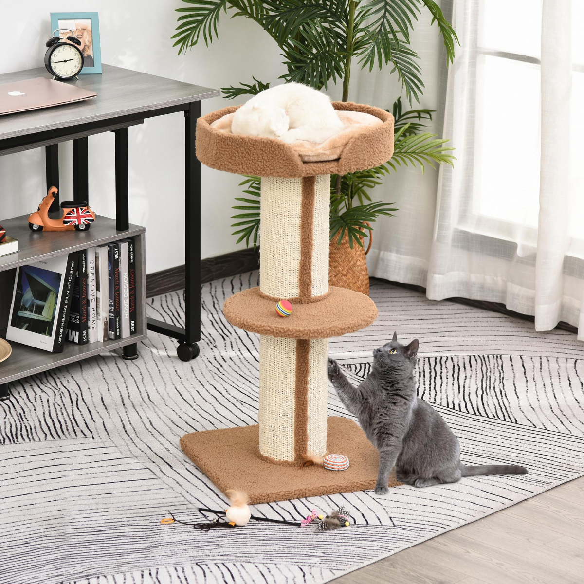 91cm Cat Tree with Plush Top Perch, Sisal Scratching Posts and Middle Perch – Kitten Activity Tower