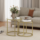 HOMCOM Glass Accent Table Set with Gold Tone Steel Frames – Round & Oblong Side Tables, Clear Tempered Glass