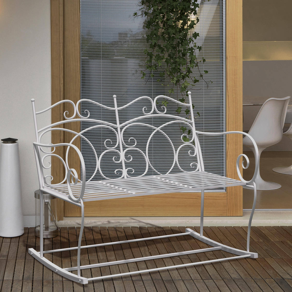 Outsunny 2-Seat Metal Rocking Bench with Armrests – Powder-Coated Patio Chair, Antique Park Style
