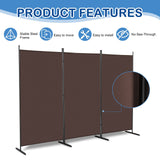6ft 3-Panel Folding Room Divider – Polyester Fabric Privacy Screen, Steel Frame, Brown