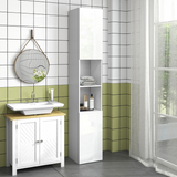 kleankin High Gloss Tall Bathroom Storage Cabinet with Two Cupboards and Adjustable Shelves, White