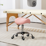 HOMCOM PU Leather Saddle Stool with Moulded Padded Seat, 49–61cm Adjustable Height – Salon & Home Use, Pink
