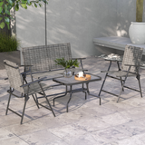 Outsunny Patio Furniture Set with Two Foldable Armchairs, Loveseat and Glass Table – Garden Set, Dark Grey