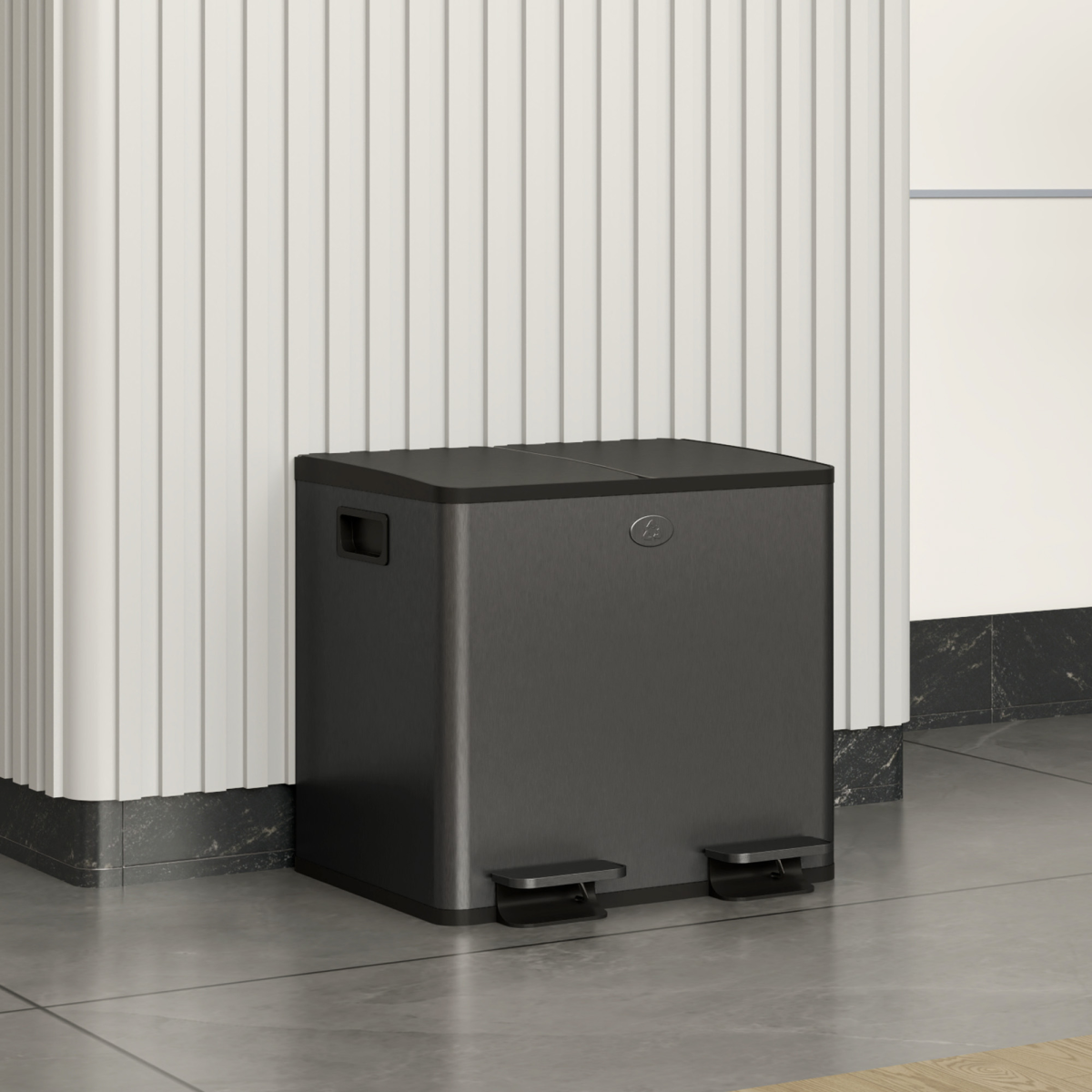 HOMCOM 2 x 15L Dual Compartment Pedal Bin for Recycling & Waste – Stainless Steel Kitchen Bin, Black