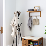 HOMCOM Wall-Mounted Clothes Rack with 4 Hooks and Top Shelf – Hallway Coat Rack, 50 x 17 x 20 cm