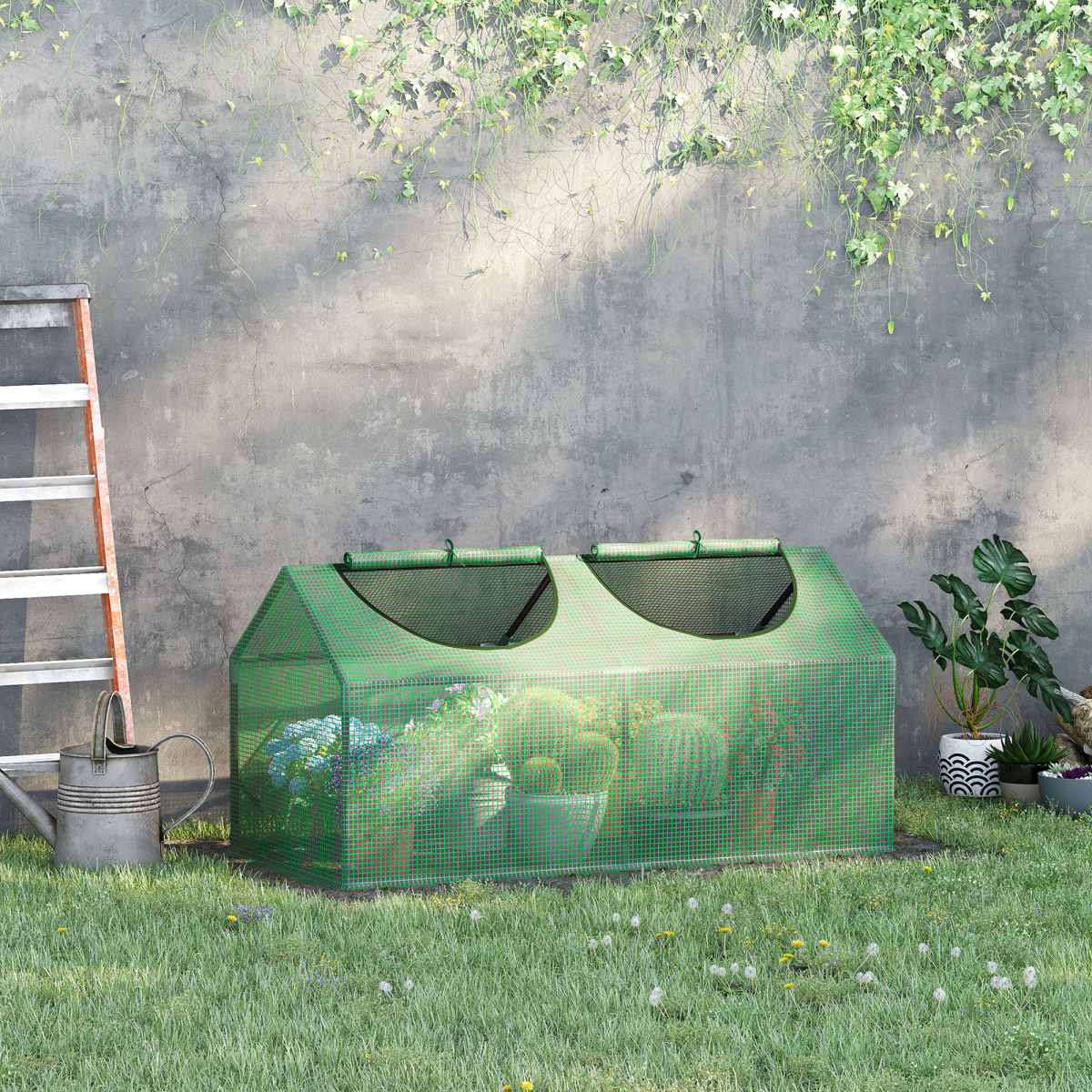 Outsunny Mini Greenhouse with Durable PE Cover and Zipped Roll-Up Windows – Garden Plant Growing Shelter, 119 x 60 x 60cm