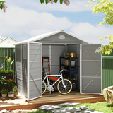 Outsunny 8x6ft Garden Shed with Galvanised Foundation Kit, Vents & Window – Lockable Aluminium Frame Storage, Light Grey