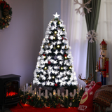 HOMCOM 5ft White Light Christmas Tree with 180 Lights, Star Topper and Tri-Base – Pre-Lit Home Decoration