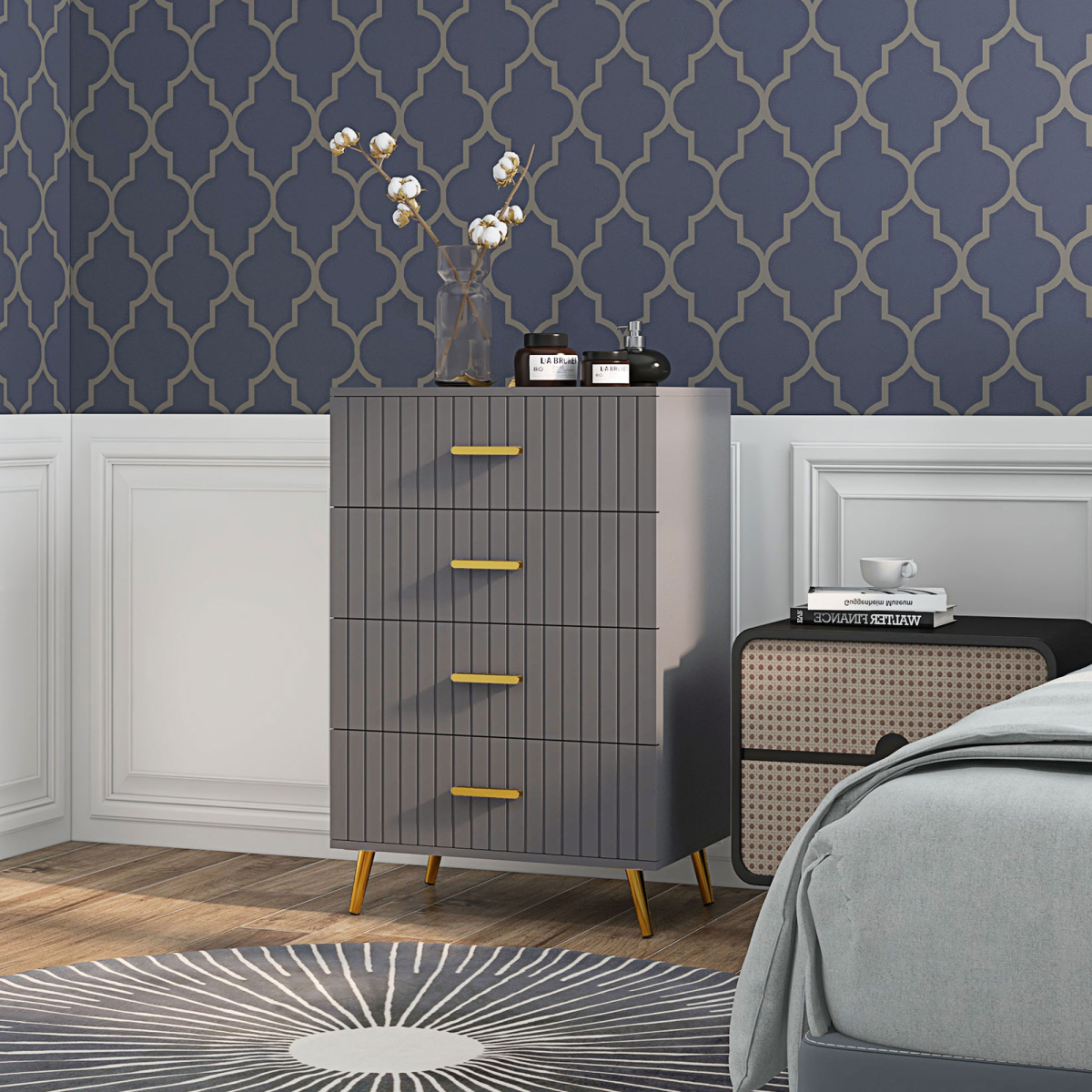 HOMCOM 4 Drawer Bedroom Chest with Aluminium Legs & Steel Glides – Modern Storage for Bedrooms & Hallways