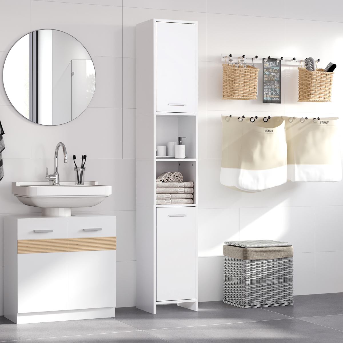 Tall Freestanding Storage Cabinet with Door & Shelves – Elegant Bathroom, Bedroom & Hallway Storage