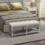 HOMCOM 2-Tier Button-Tufted Bed End Bench with Storage – Cream White Vintage Style