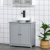 kleankin 60 x 60cm Under-Sink Storage Cabinet with Adjustable Shelf & Pipe Cut-Out – Bathroom Storage, Grey