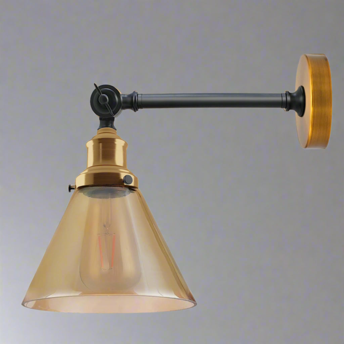LEDSone Vintage Industrial Amber Glass Wall Light with Copper-Plated Base – Adjustable Bedside Wall Lamp, E27