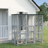PawHut Wooden Cat House with Platforms – Enclosed Outdoor Catio for Multiple Cats, Weatherproof Roof, Grey