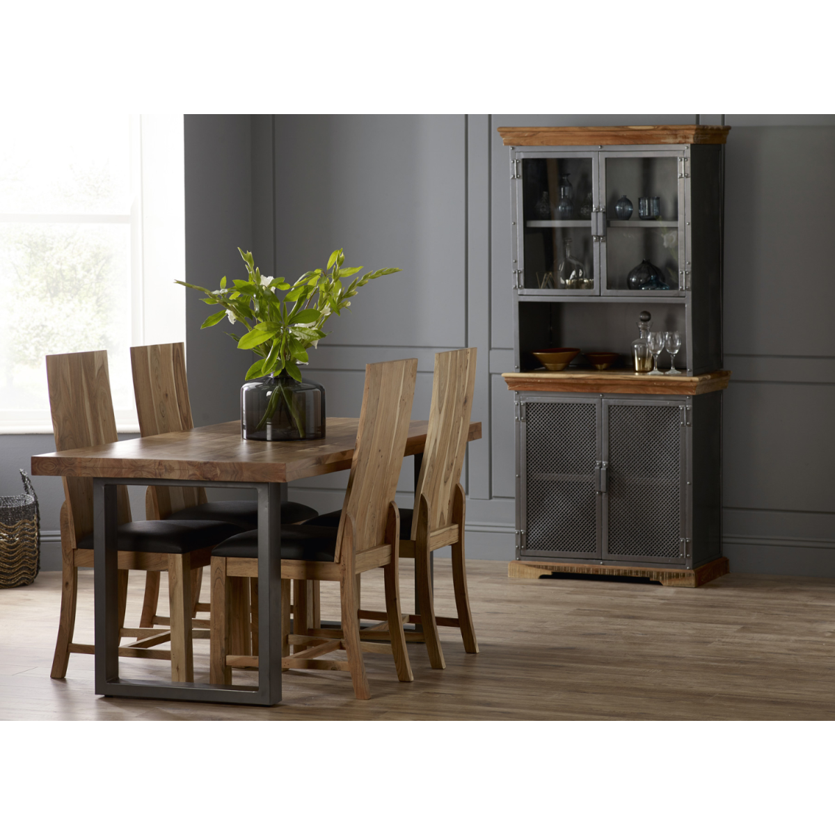 Modern Solid Wood & Metal Dining Table – Industrial-Inspired Kitchen & Dining Room Furniture