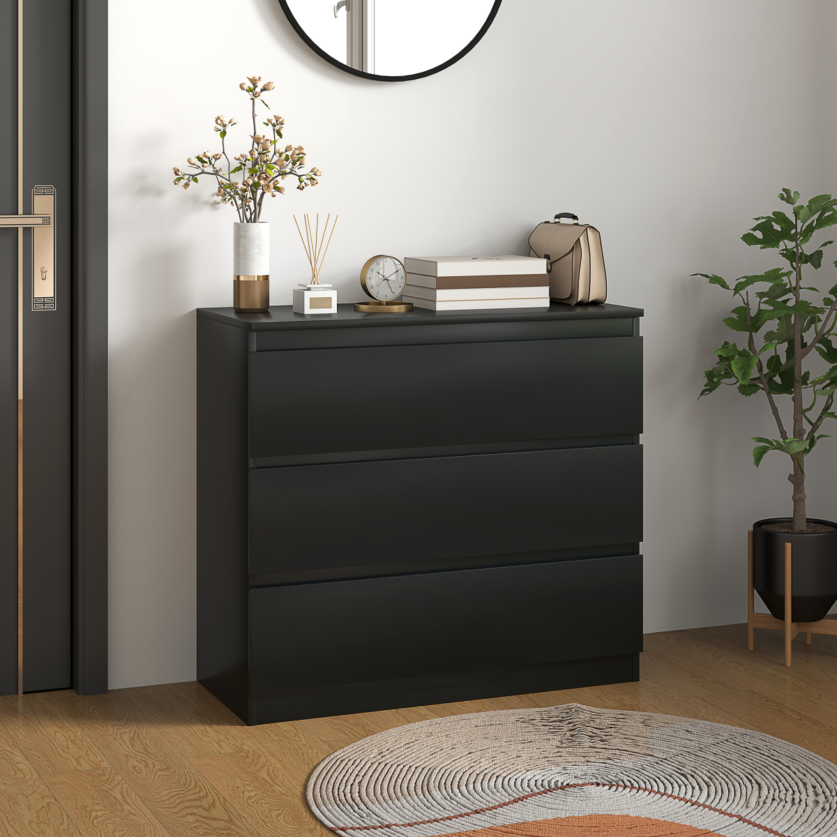 HOMCOM 3-Drawer Chest of Drawers with Tabletop & Anti-Tip Fitting – Bedroom Storage Unit, Black