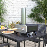 Outsunny Wood Fired Pizza Oven with Rotating Cordierite Stone, Chimney & Thermometer – Outdoor Patio Cooking, Black