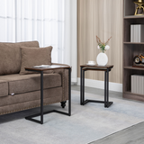 HOMCOM C-Shaped Nesting Tables Set of 3 with Steel Frame – Industrial Sofa Side Tables, Rustic Brown