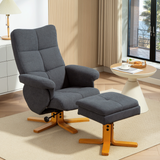 HOMCOM Linen-Look Recliner Chair with Footstool and Wooden Base – Scandi Style Relaxing Armchair, Grey