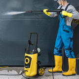 DURHAND 1800W Pressure Washer 150 Bar, 510 L/h with Hose Reel and Snow Foam Bottle – Yellow and Black