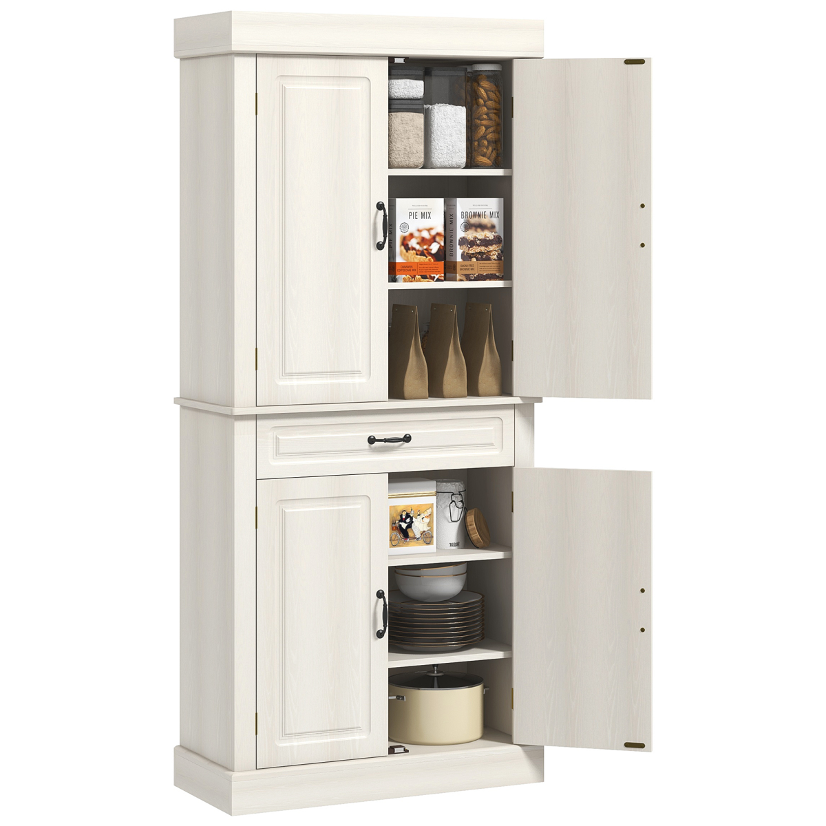 Farmhouse Kitchen Storage Cabinet with Raised Panel Doors & Antique Metal Handles – Rustic Dining Room Cupboard