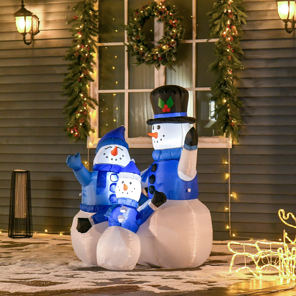 HOMCOM 4ft Inflatable Christmas Snowmen Family Trio with LED Lights – Indoor Outdoor Yard Decoration