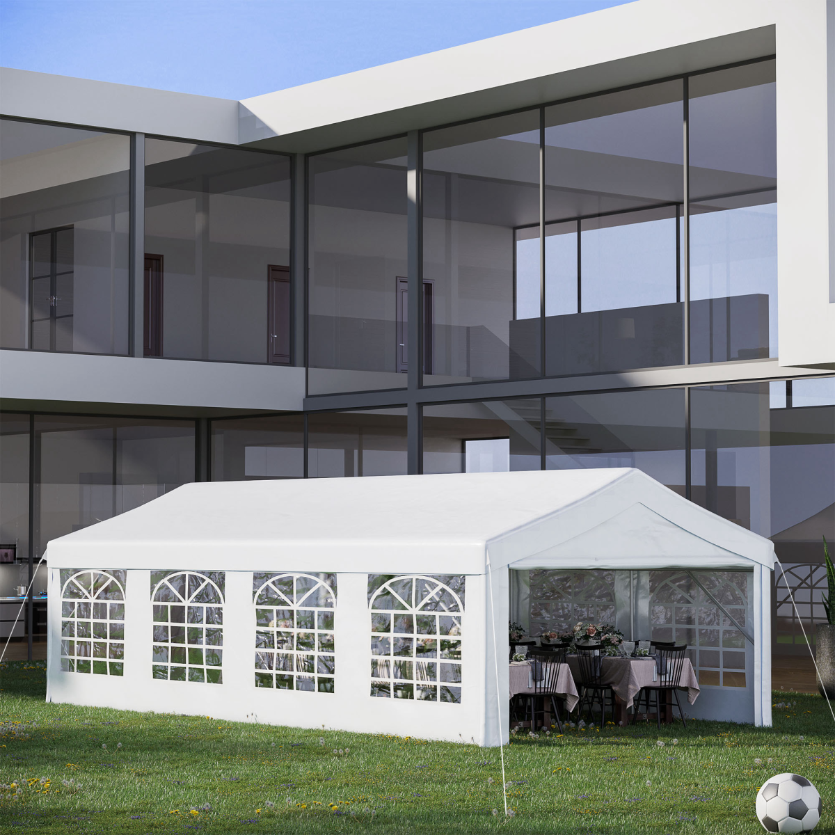 Outsunny 8m Garden Gazebo Marquee with Eight Windows & Removable Walls – Party Canopy Carport Shelter, White