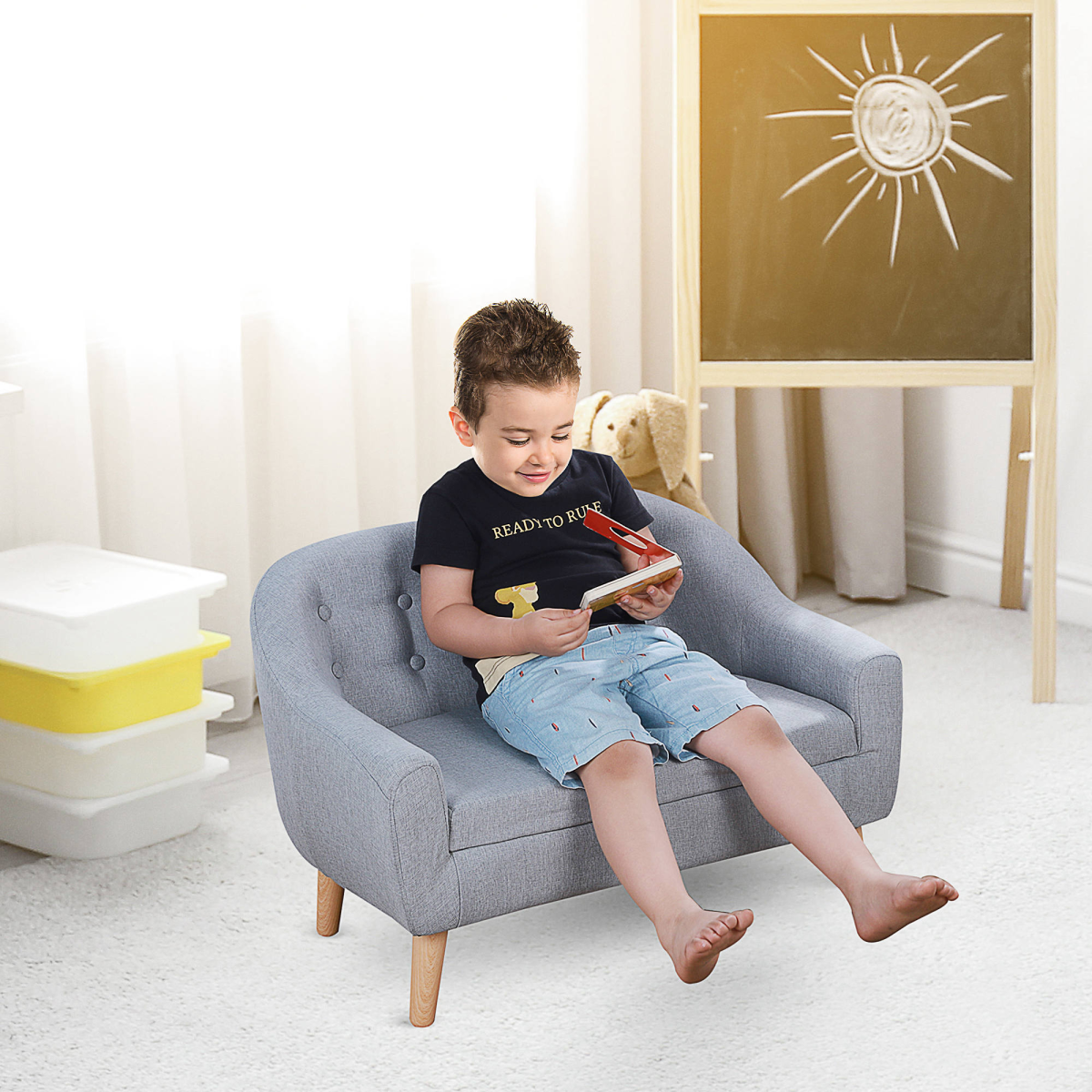 HOMCOM Kids Mini Sofa Armchair with Padded Seat and Tapered Feet – Bedroom & Playroom Seating for Ages 3-7, Grey