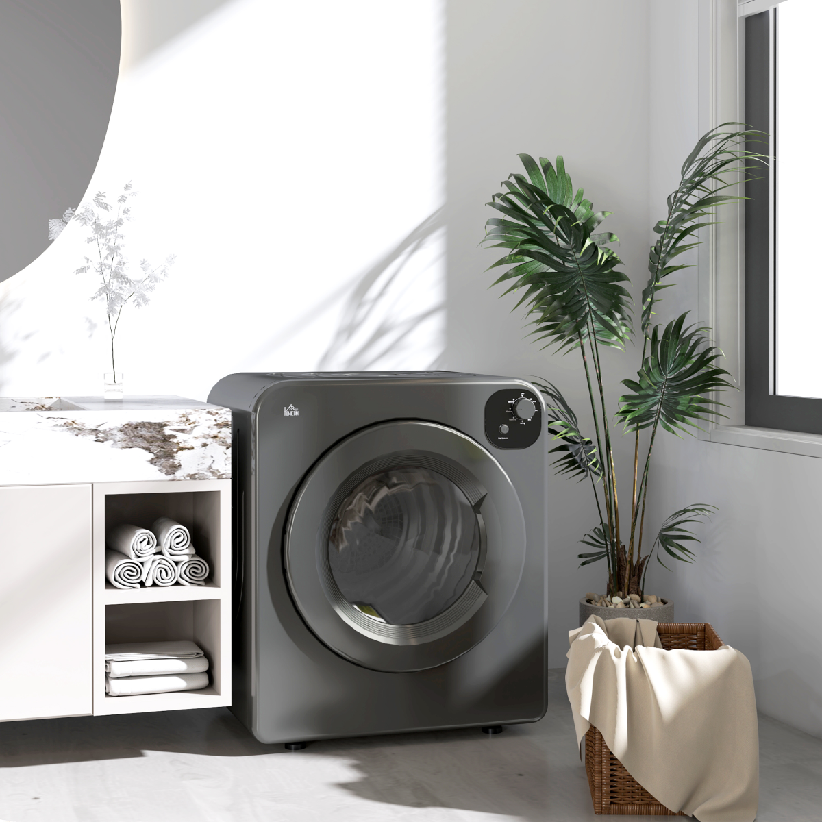 HOMCOM 6kg Vented Tumble Dryer with 7 Drying Programmes – 1500W Space-Saving Clothes Dryer, Grey