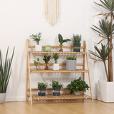 Outsunny 3-Tier Folding Bamboo Plant Stand with Slatted Shelves – Indoor & Outdoor Display Rack