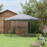 PawHut Walk-In Chicken Run with Cover – Galvanised Steel Coop for 10-15 Chickens, Ducks and Rabbits