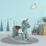 HOMCOM Kids Plush Ride-On Rocking Horse with Neighing Sounds and Wooden Base – Toddler Rocker