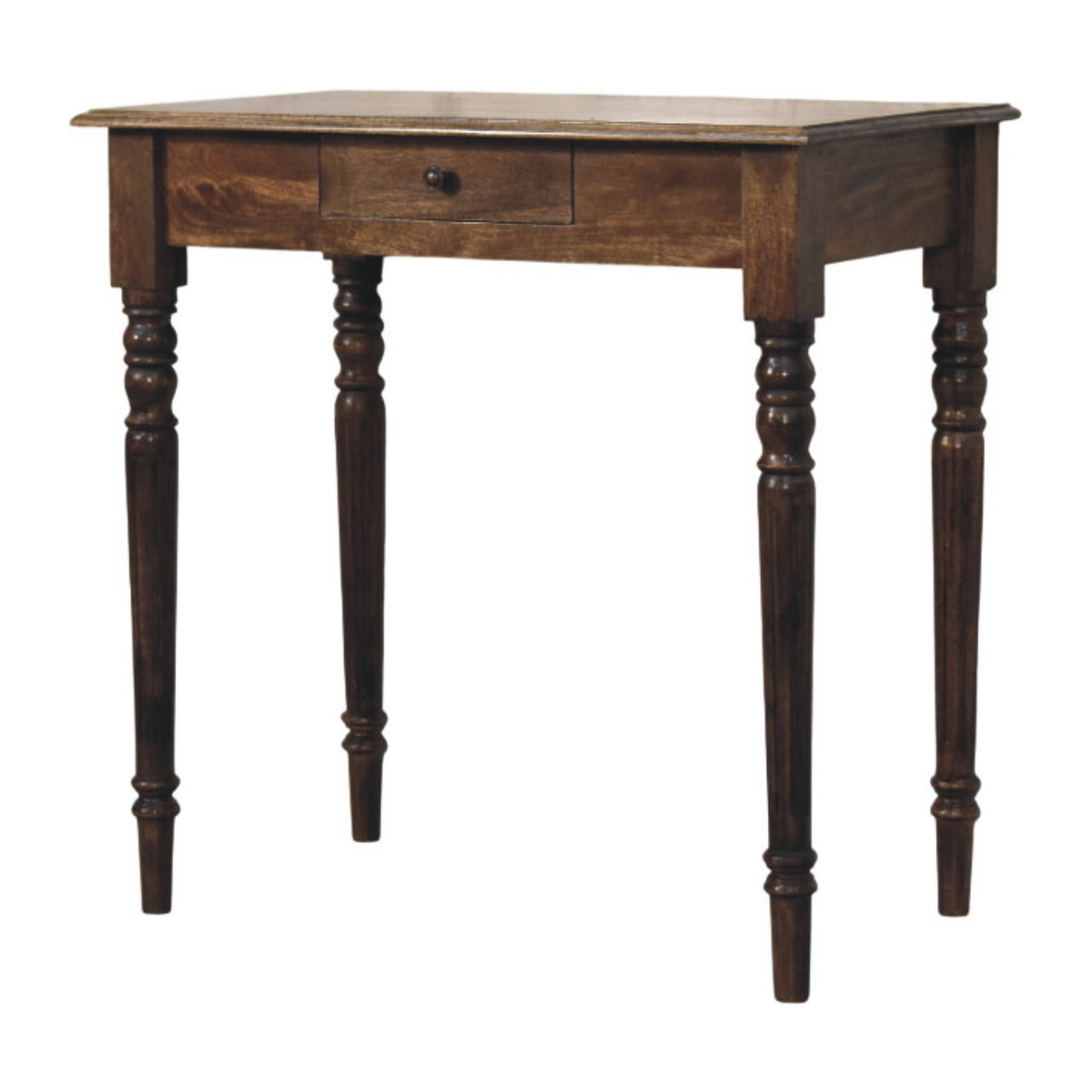 Artisan Furniture Heritage Solid Mango Wood Writing Desk with Turned Legs & Drawer – Classic Grey Finish
